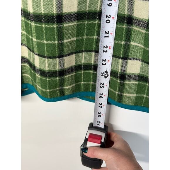 Anthropologie Tabitha Plaid Peacoat 3/4 Sleeve Womens M Green Cream Blue Piping - Picture 8 of 8
